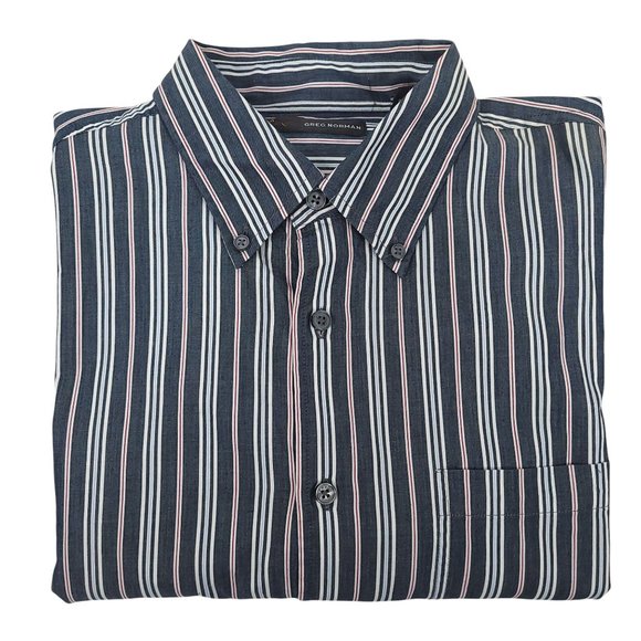 Greg Norman Long Sleeve Button Up Shirt Mens L Cotton Black Red White Stripe - Picture 6 of 10